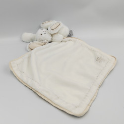 Doudou plat lapin blanc écru mouchoir TARTINE ET CHOCOLAT