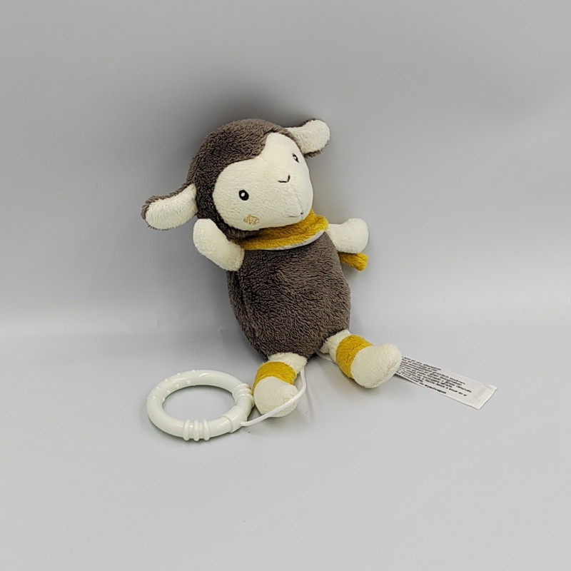 Doudou musical mouton marron blanc jaune BABY CLUB