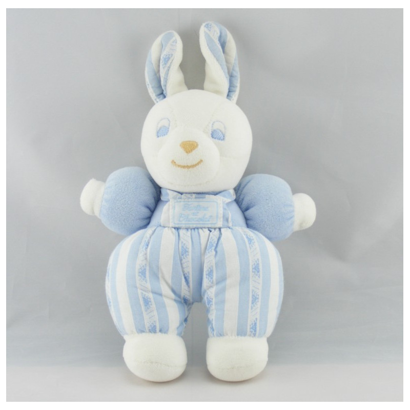 Doudou lapin blanc rayé bleu TARTINE ET CHOCOLAT