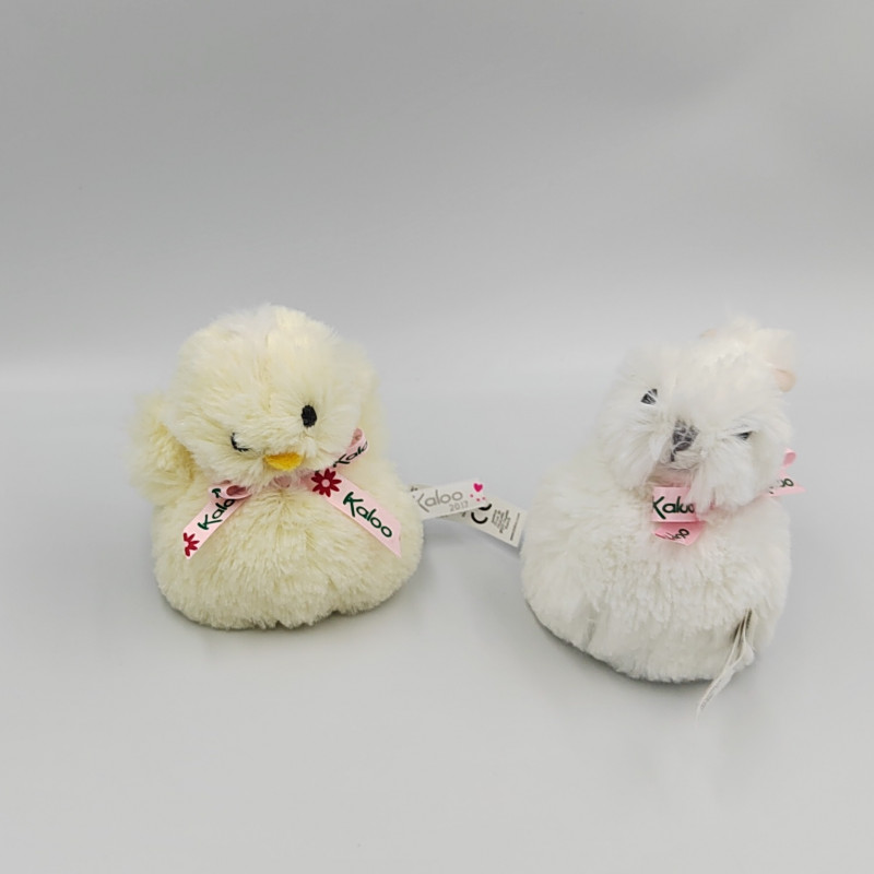 Petit doudou poussin canard jaune et canard blanc rose Pâques KALOO