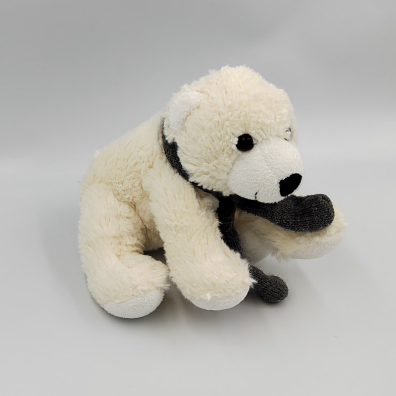 Doudou peluche ours polaire blanc écharpe grise I2C KIABI BEBE