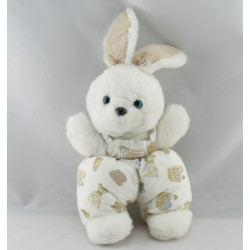Doudou lapin beige blanc imprimé cheval TARTINE ET CHOCOLAT