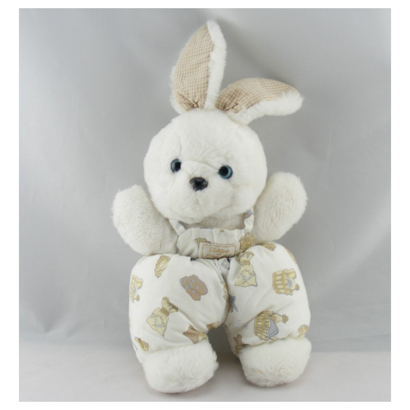 Doudou lapin beige blanc imprimé cheval TARTINE ET CHOCOLAT
