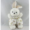 Doudou lapin beige blanc imprimé cheval TARTINE ET CHOCOLAT