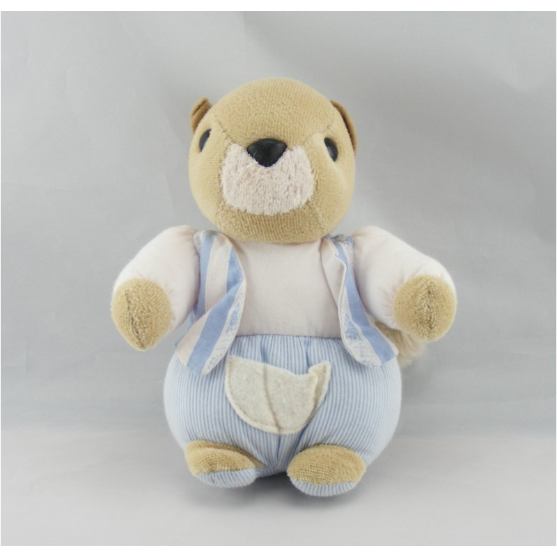 Doudou écureuil gilet et béret bleu TARTINE ET CHOCOLAT