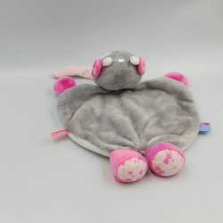 Doudou plat vache grise rose blanche fleurs SUCRE D'ORGE