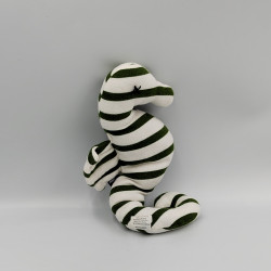Doudou peluche hippocampe blanc vert rayé MOUSQUETON