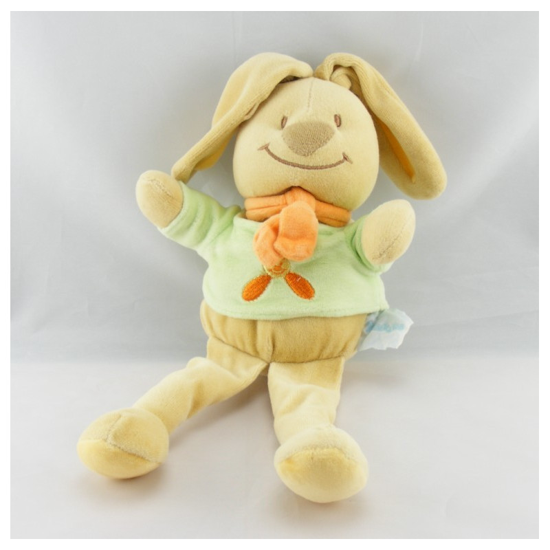 Doudou plat hochet lapin blanc bleu KIMBALOO