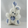 Doudou lapin blanc rayé bleu TARTINE ET CHOCOLAT
