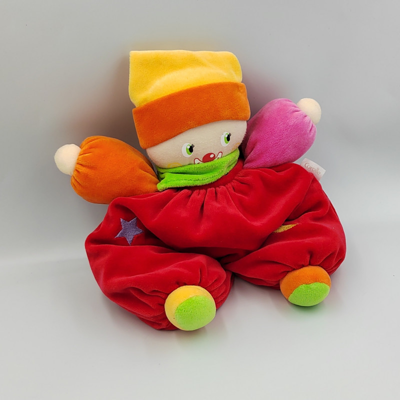 Doudou clown jaune orange rouge lune étoile COROLLE