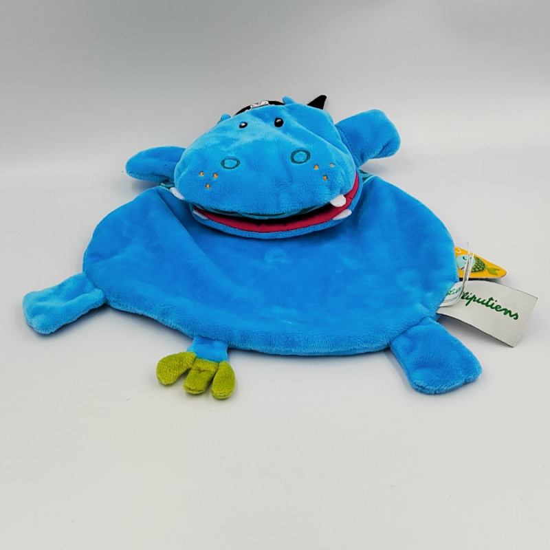 Doudou plat hippopotame bleu LILLIPUTIENS