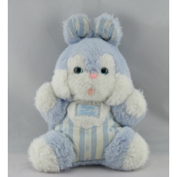 Doudou lapin blanc salopette rayé bleu TARTINE ET CHOCOLAT