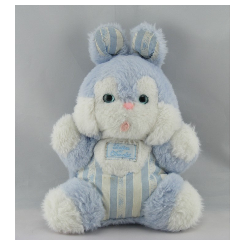 Doudou lapin blanc salopette rayé bleu TARTINE ET CHOCOLAT