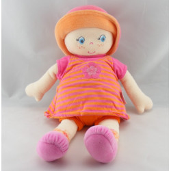 Doudou  poupée chiffon rose fleurs COROLLE 2007