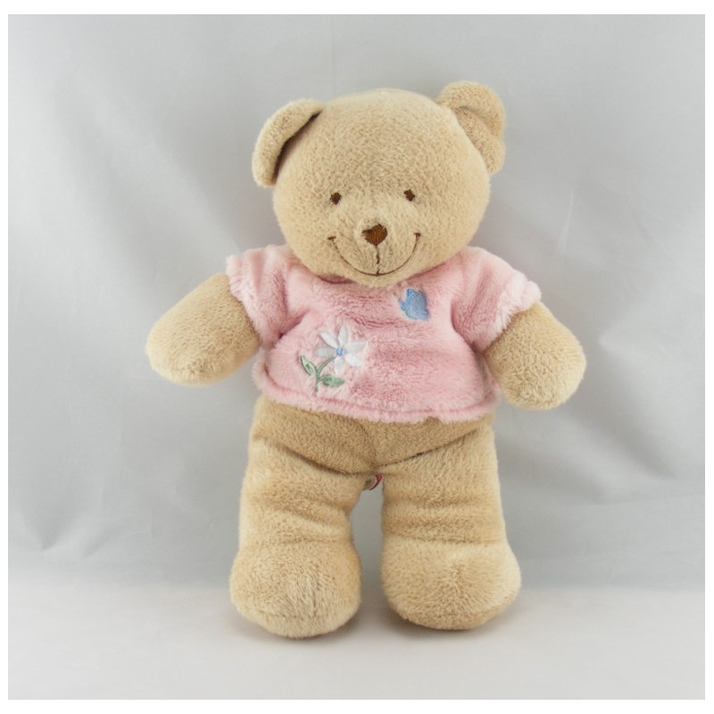 Doudou Ours Beige maillot pull bleu fleur brodée Tex