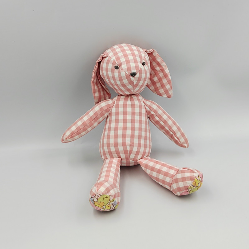 Doudou lapin chien rose à carreaux JACADI