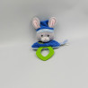 Doudou hochet lapin bleu feuille GIPSY