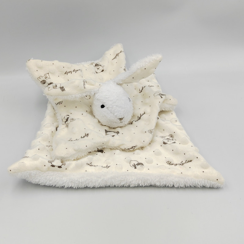 Doudou plat étoile lapin blanc écru LOVELY BABY