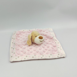 Doudou plat carré chien rose blanc étoiles TOM & KIDDY TOMKIDS