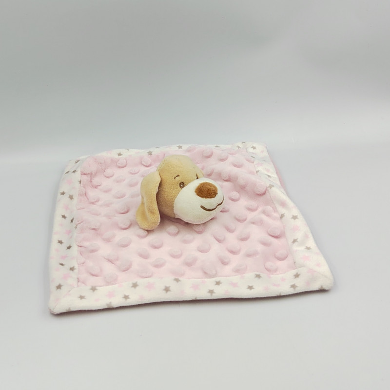 Doudou plat carré chien rose blanc étoiles TOM & KIDDY TOMKIDS