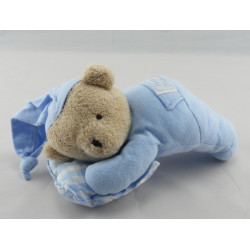 Doudou lapin blanc salopette rayé bleu TARTINE ET CHOCOLAT