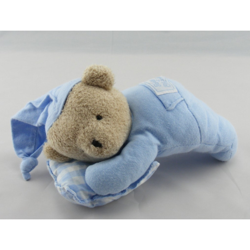 Doudou lapin blanc salopette rayé bleu TARTINE ET CHOCOLAT