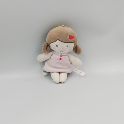 Doudou poupée rose blanche coeur SUCRE D'ORGE