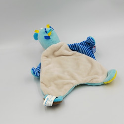 Doudou plat cheval ane bleu gris jaune SUCRE D'ORGE