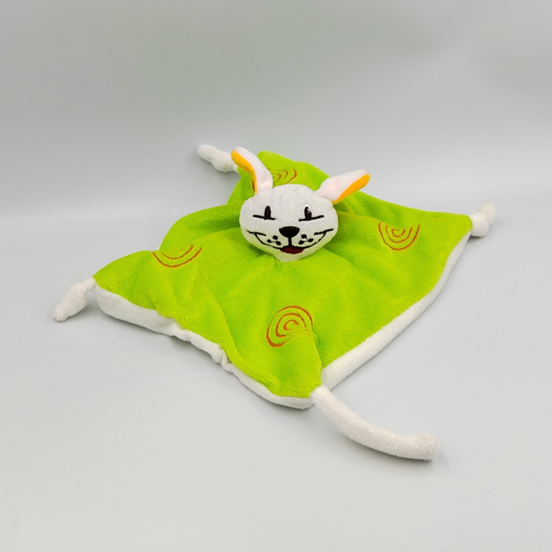 Doudou plat lapin vert blanc CENTRAL VET