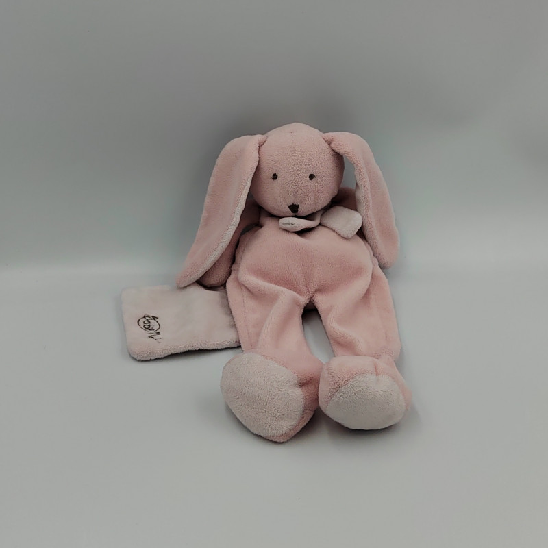 Doudou pantin lapin rose blanc mouchoir Layette BABY NAT