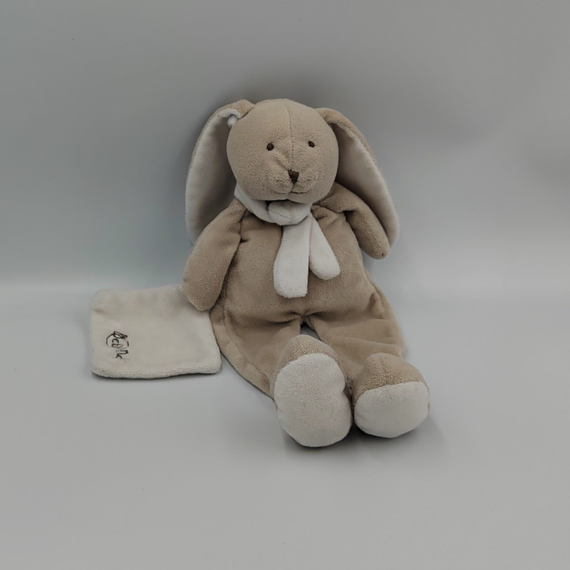 Doudou pantin lapin beige gris blanc mouchoir Layette BABY NAT