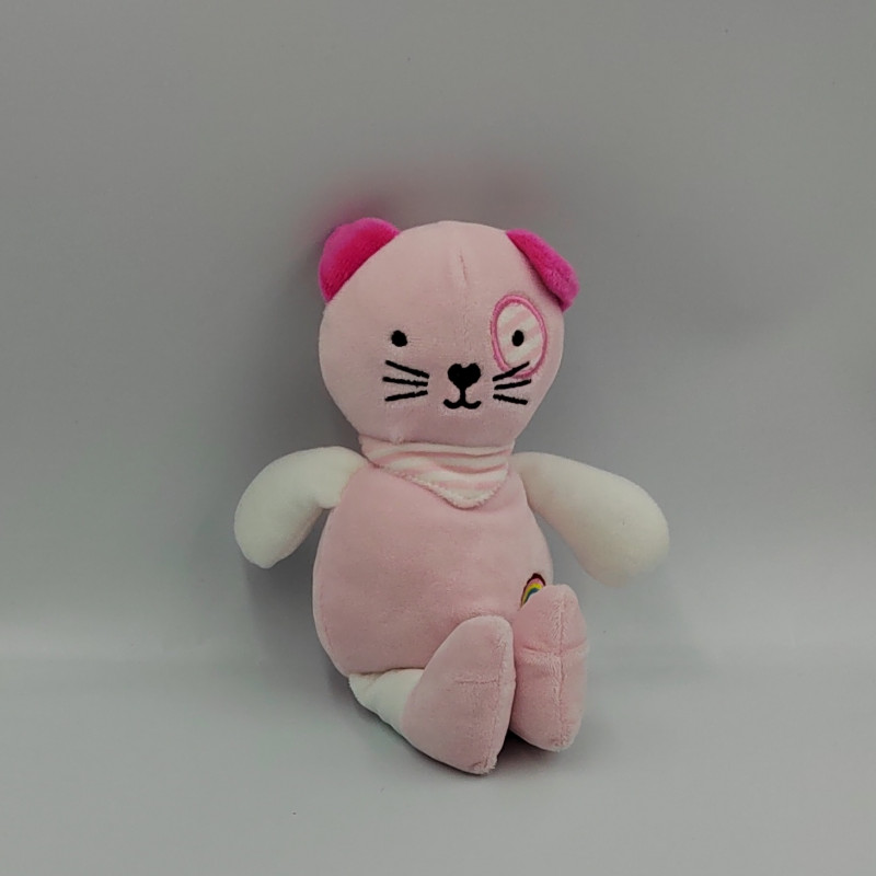 Doudou chat rose blanc arc en ciel TOM & KIDDY TOMKIDS