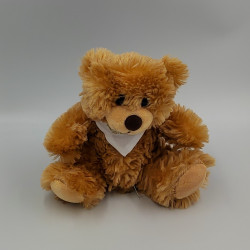 Doudou peluche ours beige bandanas blanc MACMA