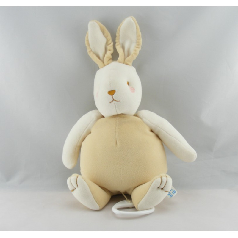 Doudou lapin beige blanc couché SUCRE D'ORGE
