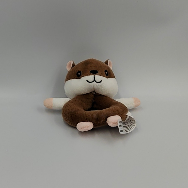 Doudou hochet hamster ecureuil marron blanc ZEEMAN