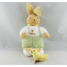 Doudou lapin blanc vert oiseau brodé TAKINOU 