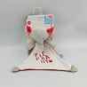 Doudou plat éléphant blanc gris rouge SUCRE D'ORGE