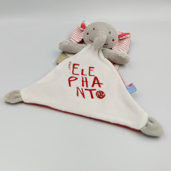 Doudou plat éléphant blanc gris rouge SUCRE D'ORGE
