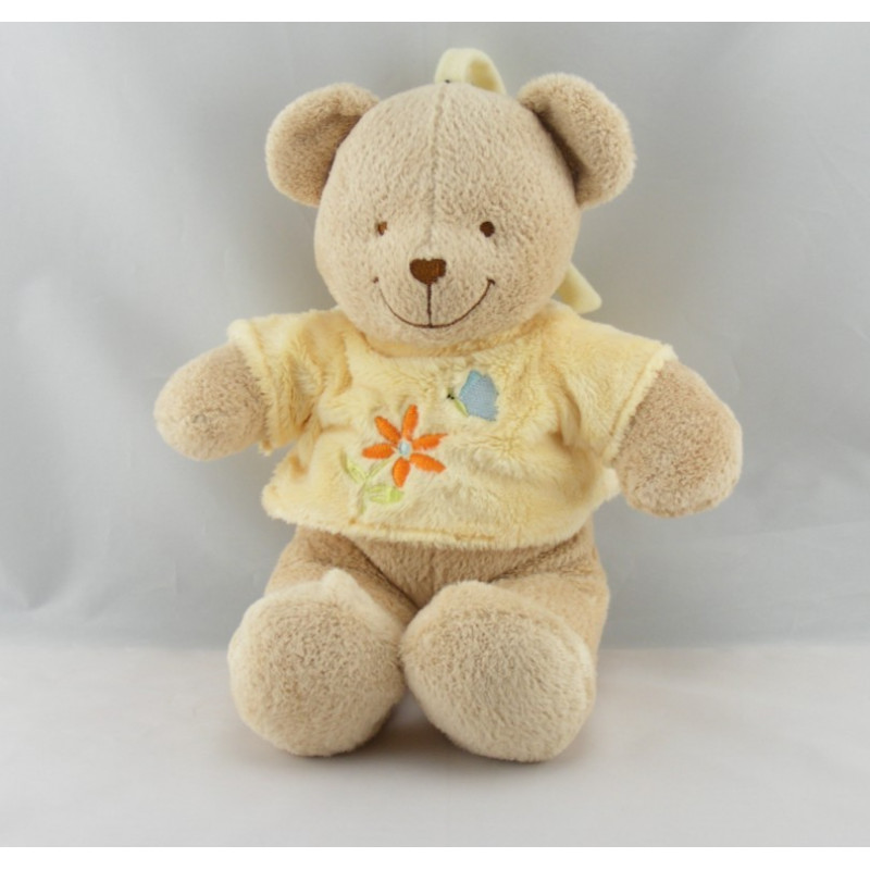 Doudou Musical ours beige tee shirt jaune TEX 