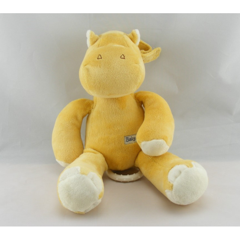 Doudou plat ane cheval jaune fleur rose BABYSUN