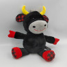 Doudou peluche taureau noir rouge jaune ROMELU DUFRAIS
