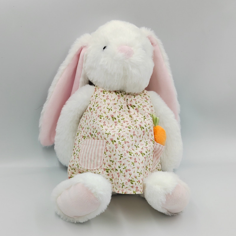 Doudou peluche lapin blanc rose fleurs carotte DELHAIZE
