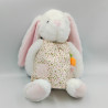 Doudou peluche lapin blanc rose fleurs carotte DELHAIZE