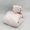 Doudou peluche lapin rose blanc avec couverture Rabbit baby pink