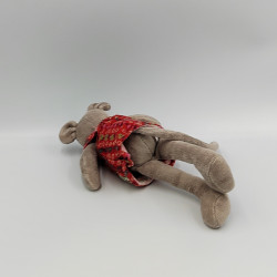 Doudou souris grise robe rouge fleurs la grande famille MOULIN ROTY