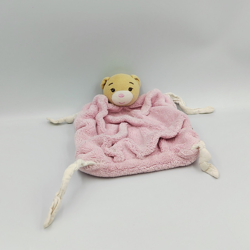 Doudou plat ours Plume beige rose KALOO