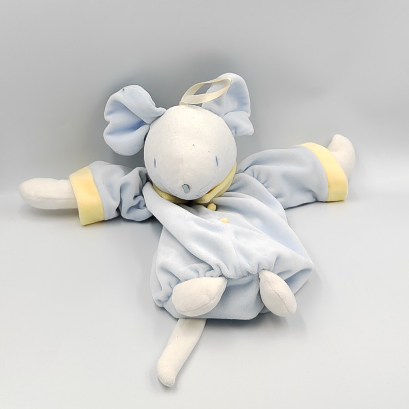 Doudou range pyjama souris bleu jaune SUCRE D'ORGE