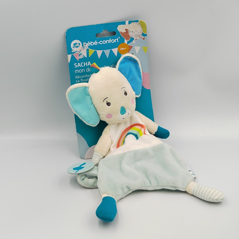 Doudou plat koala blanc bleu arc en ciel BEBE CONFORT