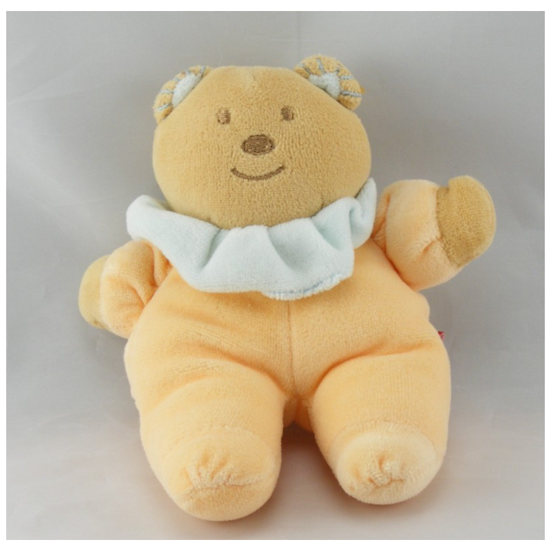 Doudou ours jaune col bleu demi bouche TEX