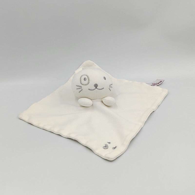 Doudou plat lapin blanc gris POMMETTE